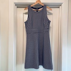 Loft Sleeveless A-Line Dress, Ivory/Black Geometric pattern - Size 8P